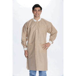 ValuMax Extra-Safe SMS Lab Coats, Knee Length, 3 Pockets, Snap Front, Knit Cuffs and Collar, Tan, 2XL