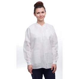 Valumax Easy-Breathe Lab Jackets, Snap Front, 3 Pockets, Knit Cuffs and Collar, White, M