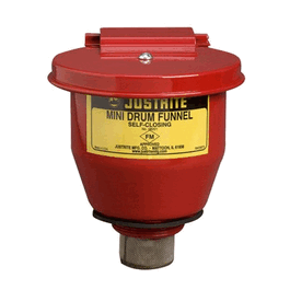 Small Steel Drum Funnel with 1 in. Flame Arrestor, manual-close cover, 2 in. bung, for use with 5-gal. Steel Pail
