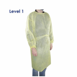 Pharma Isolation Gowns, Level 1, Fluid Resistant, Full Length, Knit Cuffs, Yellow, XXL