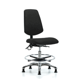 Fabric ESD Chair - Medium Bench Height with Medium Back, Chrome Foot Ring, and ESD Stationary Glides in ESD Black Fabric