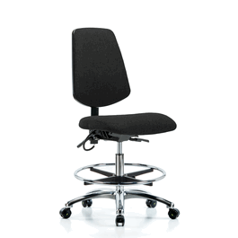 Fabric ESD Chair - Medium Bench Height with Medium Back, Seat Tilt, Chrome Foot Ring, and ESD Casters in ESD Black Fabric