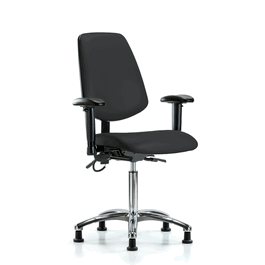 Vinyl ESD Chair - Medium Bench Height with Medium Back, Adjustable Arms, and ESD Stationary Glides in ESD Black Vinyl