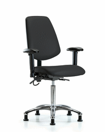 Vinyl ESD Chair - Medium Bench Height with Medium Back, Seat Tilt, Adjustable Arms, and ESD Stationary Glides in ESD Black Vinyl