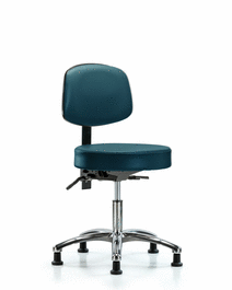 Vinyl Stool with Back Chrome - Desk Height with Stationary Glides in Sterling Supernova Vinyl
