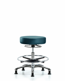 Vinyl Stool without Back Chrome - Medium Bench Height with Chrome Foot Ring and Stationary Glides in Carbon Supernova Vinyl