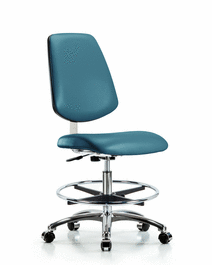 Class 10 Clean Room Vinyl Chair Chrome - Medium Bench Height with Medium Back, Chrome Foot Ring, and Casters in Borscht Supernova Vinyl