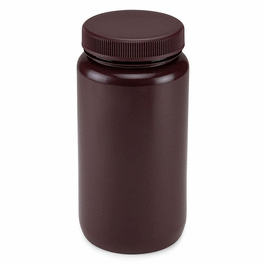 Bottle, Wide Mouth, HDPE Bottle, Attached PP Screw Cap, Amber, 2 Litres (0.5 Gallons)