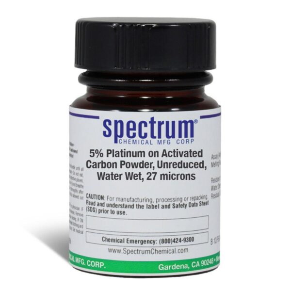 5 Percent Platinum on Activated Carbon Powder, Unreduced, Water Wet, 27 microns