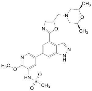 rel-N-[5-[4-[5-[[(2R,6S)-2,6-Dimethyl-4-morpholinyl]methyl]-2-oxazolyl]-1H-indazol-6-yl]-2-methoxy-3-pyridinyl]methanesulfonamide