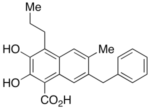 2,3-Dihydroxy-6-methyl-7-(phenylmethyl)-4-propyl-1-naphthalenecarboxylic Acid