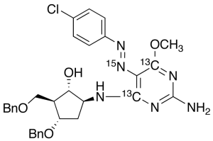 5-[[2-Amino-5-[2-(4-chlorophenyl)diazenyl]-6-methoxy-4-pyrimidinyl]amino-13C2, 15N]-3-(phenylmethoxy)-2-[(phenylmethoxy)methyl]-cyclopentanol