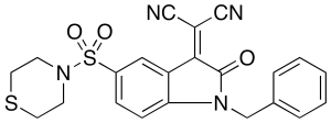 2-[(1-Benzyl-2-oxo-5-(thiomorpholinosulfonyl)indolin-3-ylidene]malononitrile