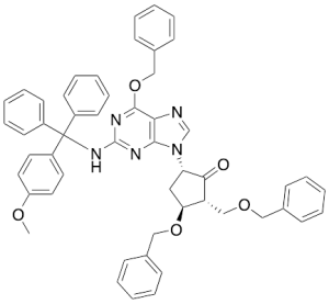 (2R,3S,5S)-3-(Benzyloxy)-5-(6-(benzyloxy)-2-(((4-methoxyphenyl)diphenylmethyl)-amino)-9H-purin-9-yl)-2-((benzyloxy)methyl)cyclopentanone (>85%)