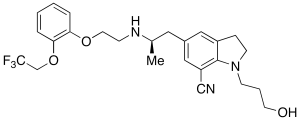 2,3-Dihydro-1-(3-hydroxypropyl)-5-[(2R)-2-[[2-[2-(2,2,2-trifluoroethoxy)phenoxy]ethyl]amino]propyl]-1H-indole-7-carbonitrile