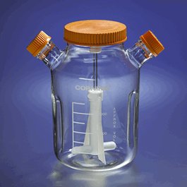 Corning 3 L Proculture Glass Spinner Flask with 120 mm Flat Center Cap and 2 Angled Sidearms (45 mm)