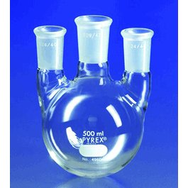 PYREX Distilling Flask, Three Vertical Necks with TS Joints, 250 mL