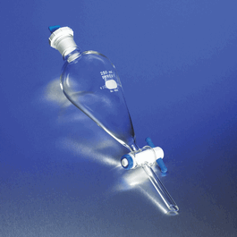 PYREX 1L Pear-Shaped Squibb Separatory Funnel, PTFE Product Standard Stopcock, Polyethylene Standard Taper Stopper