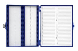 100-Place Slide Box with Foam Lining, Blue, Nickel Clasp, 208 x 175 x 34 mm