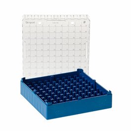 Simport Micrewtube Storage Boxes, Blue PC with Lid, 100 x 0.5 to 2 mL tubes