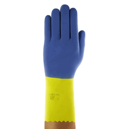 Ansell AlphaTec 87-224 Neoprene/Latex Gloves, Cotton Flock Lined, 27 mil., 13 in., Blue/Yellow, Size: 10