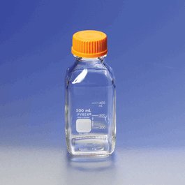 PYREX Square Glass Media Storage Bottles with Screw Cap, 1 L