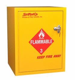 SciMatCo Bench Flammables Cabinet, Self-Closing Door, Yellow, 6 Gallon
