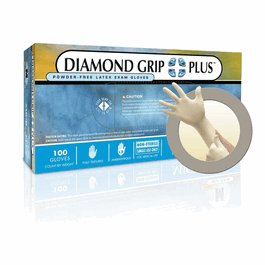 Gloves, Latex Exam, Diamond Grip Plus, Powder-Free, MED, 9 3/4 in.