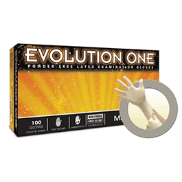 Gloves, Latex Exam, Evolution One, Powder-Free, MED, 10 in.