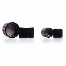 DWK Life Sciences (Kimble) Black Phenolic Caps, PTFE-Faced, Thread: 15-415, 16 mm