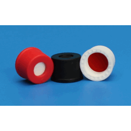 JG Finneran 8-425 mm Black Open Hole Polypropylene Closure, Red PTFE/Silicone Septa with Slit, 0.060 in.