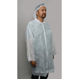 Breathable Polypropylene Cleanroom Lab Coats, Open Wrists, Plastic Snap Front, 1 Pocket, M