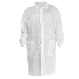 Kimberly-Clark Basic SMS Lab Coat with Traditional Collar and Knit Cuffs, Snap Front, 4 Pockets, White, 2XL