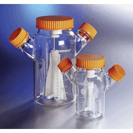 Corning 1 L Proculture Glass Spinner Flasks with 100 mm Flat Center Cap and 2 Angled Sidearms (45 mm)