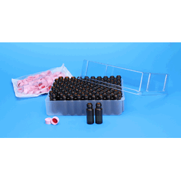 J.G. Finneran R.A.M. Vials and Screw Thread/Septa Closure Kit; Amber R.A.M. Vial, Smooth Royal Blue Cap, PTFE/Silicone