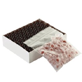 DWK Life Sciences (Wheaton) 12 x 32 LVI Amber Vial and 9 mm ABC Screw Cap, Blue, White PTFE / Red Silicone