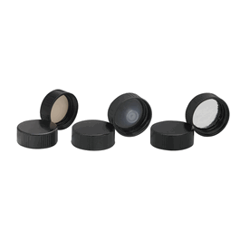 DWK Life Sciences (Wheaton) Solid Top Black Phenolic Screw Caps, 28-400, PE Cone Liner