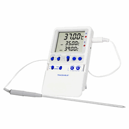 Control Company Traceable Extreme-Accuracy Digital Thermometer with Calibration, 0/25/37 degree C; 1 Stainless Steel Probe