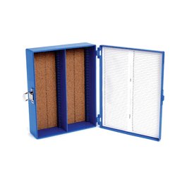 100-Place Tall Cork Lined Slide Box with Hinged Lid and Nickel Clasp, Blue ABS Plastic, 208 x 175 x 60 mm