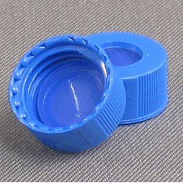 9 mm R.A.M. Ribbed Cap, Royal Blue, Clear PTFE/Blue Silicone Ultra Low Bleed Septa