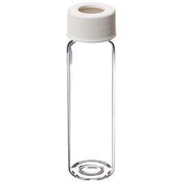 TOC Certified, 40 mL Clear Vial, 24-414 mm, Open Top White Polypropylene Closure, .100 PTFE/Sil Septa