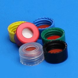 J.G. Finneran Preassembled R.A.M. 9 mm Smooth Screw Thread Closures with PTFE/Silicone/PTFE Septa, Black