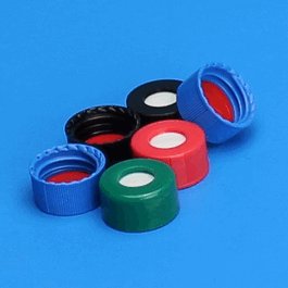 J.G. Finneran Preassembled R.A.M. 9 mm Ribbed Screw Thread Closures with PTFE/Silicone Septa, Green