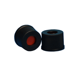 JG Finneran 8-425 mm Flangeless Black Open Hole Polypropylene Closure, PTFE/Red Rubber Septa, 0.040 in.