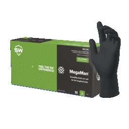 SW(R) MegaMan(R) MM-11BK Black 10.1mil Sustainable Sweat-Absorbing Nitrile Exam Gloves - 2X-Large