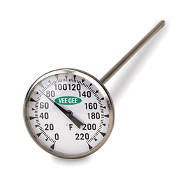 1.75 in. Dial Thermometer, 50 to 550 degree F, 8 in. Stem, Plastic Face