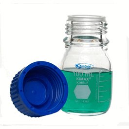 DWK Life Sciences (Kimble) KimCote GL 45 Graduated Media Bottles with Blue Polypropylene Caps, 1 L