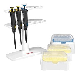Finnpipette F2 GLP Kit 4, includes 3 Finnpipette F2 Pipettors from 2 to 1000 uL, F-Stand and Finntips