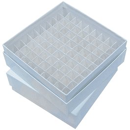 J.G. Finneran Standard White 2 in. Cardboard Box Assembled with Dividers, 100 Cell, 5-1/4 x 5-1/4 x 2 in.