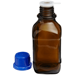 1000 mL Acrylate-coated Amber Threaded Bottle, GL45 Polypropylene Screw Cap, LDPE Pouring Ring
